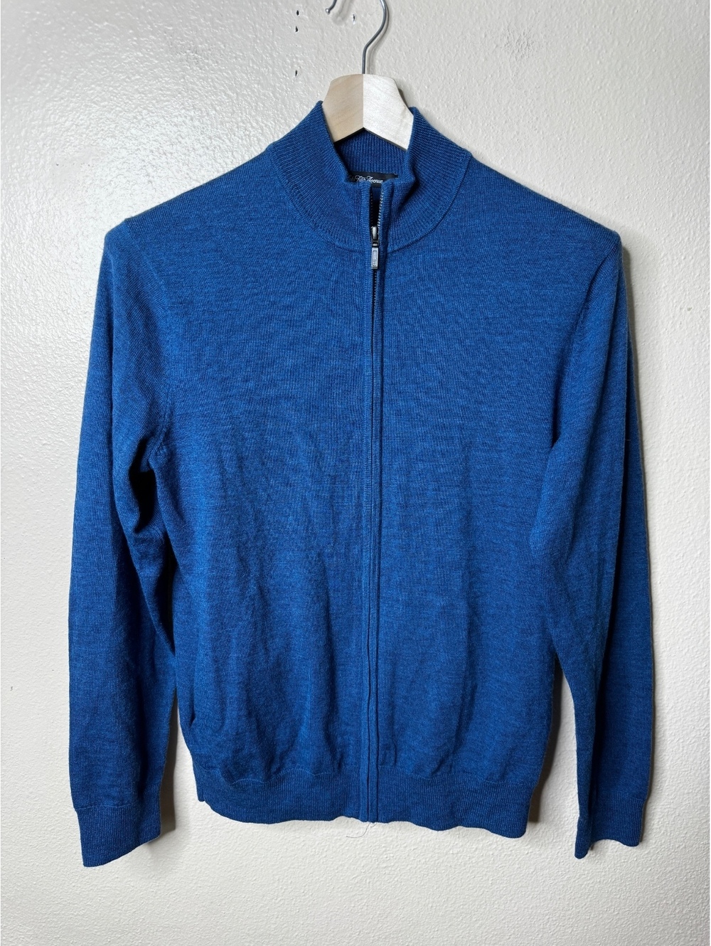 Saks Fifth Avenue Sweater Mens Medium Blue 1/2 zip Merino Wool Preppy